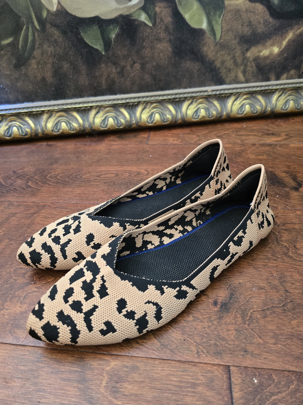 Leopard Print Knit Ballet Flats in Beige and Black